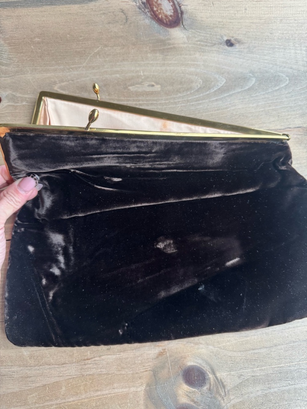 Vintage dark brown Velvet Clutch with Gold Frame